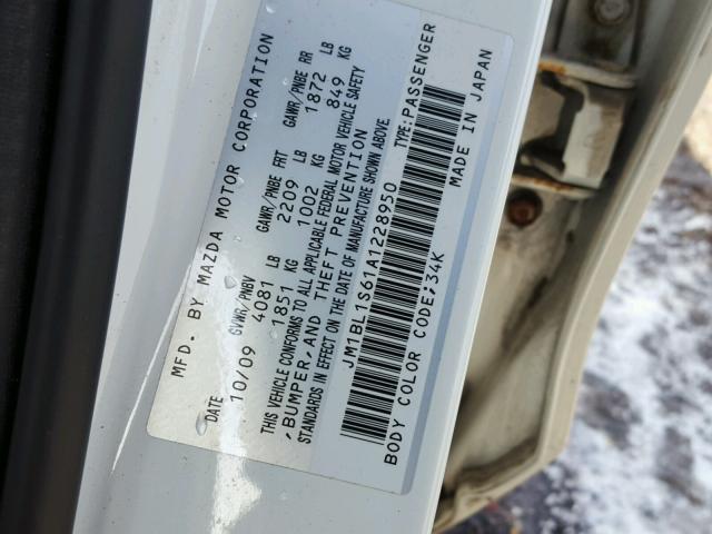 JM1BL1S61A1228950 - 2010 MAZDA 3 S WHITE photo 10