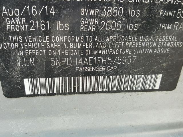 5NPDH4AE1FH575957 - 2015 HYUNDAI ELANTRA SE SILVER photo 10