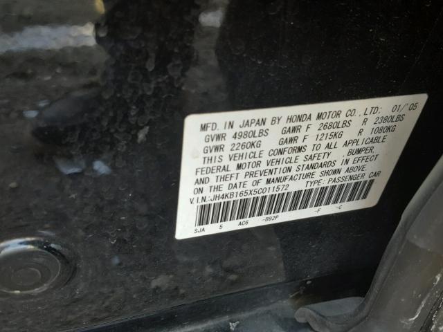 JH4KB165X5C011572 - 2005 ACURA RL BLACK photo 10