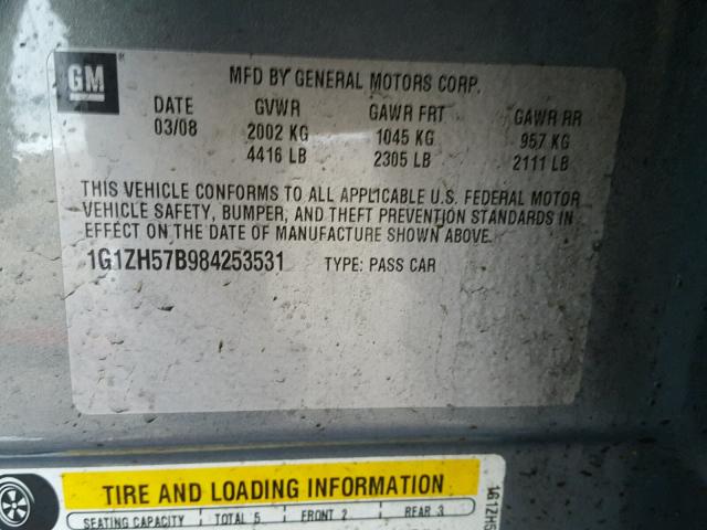 1G1ZH57B984253531 - 2008 CHEVROLET MALIBU 1LT GRAY photo 10