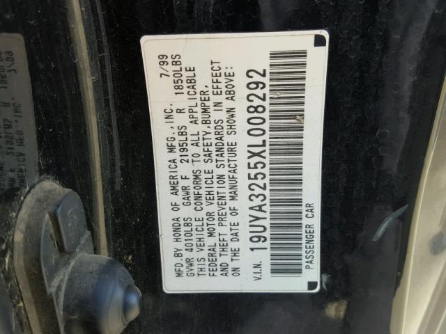 19UYA3255XL008292 - 1999 ACURA 2.3CL BLACK photo 10