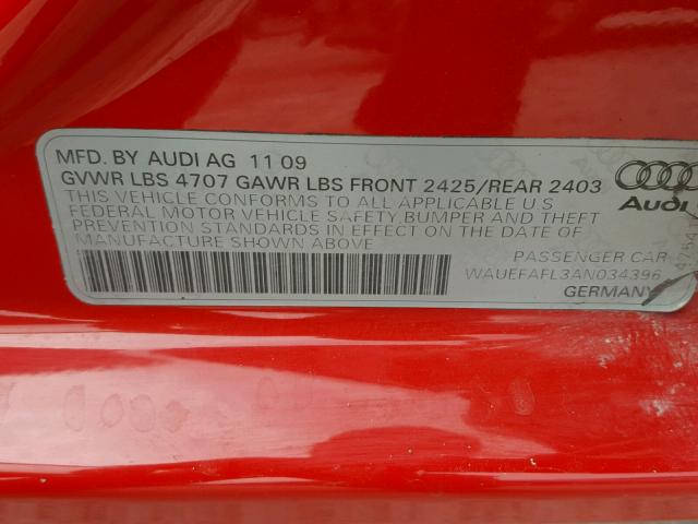 WAUEFAFL3AN034396 - 2010 AUDI A4 PREMIUM RED photo 10