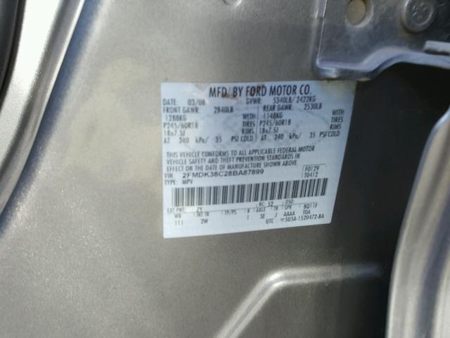 2FMDK38C28BA87899 - 2008 FORD EDGE SEL GRAY photo 10