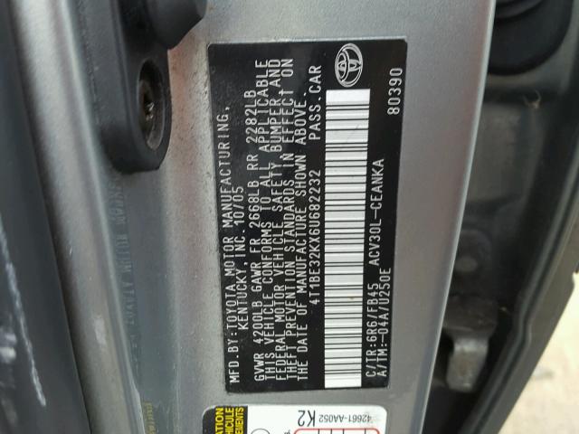 4T1BE32KX6U682232 - 2006 TOYOTA CAMRY LE SILVER photo 10