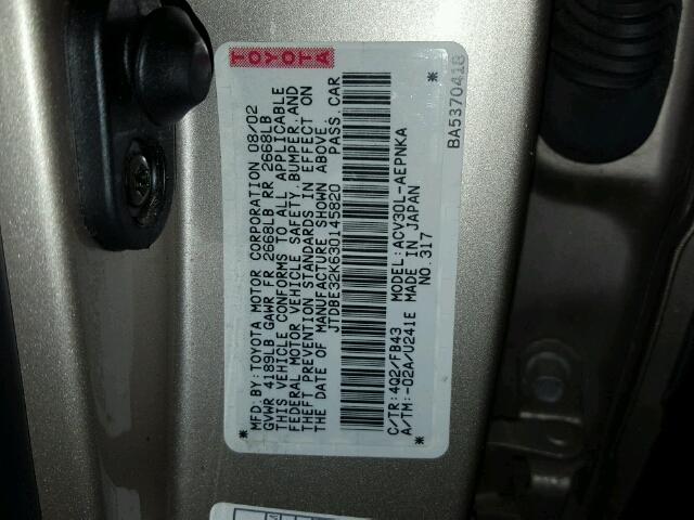 JTDBE32K630145820 - 2003 TOYOTA CAMRY LE GOLD photo 10