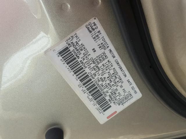 JT6HF10U8X0063682 - 1999 LEXUS RX 300 GOLD photo 10