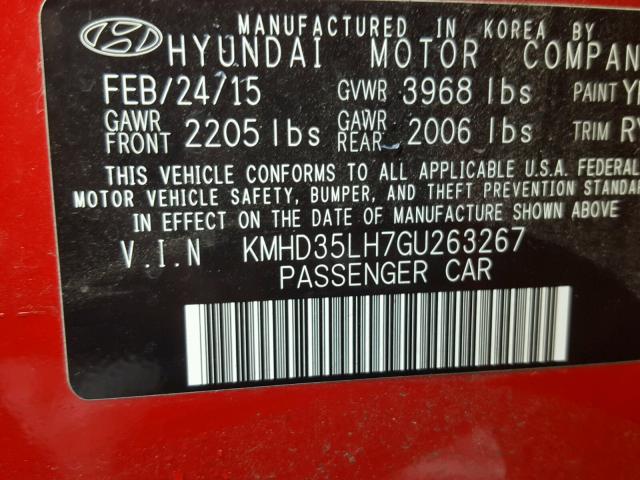 KMHD35LH7GU263267 - 2016 HYUNDAI ELANTRA GT RED photo 10