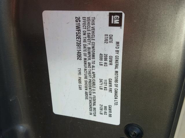 2G1WF52E739114062 - 2003 CHEVROLET IMPALA 棕色 照片 10