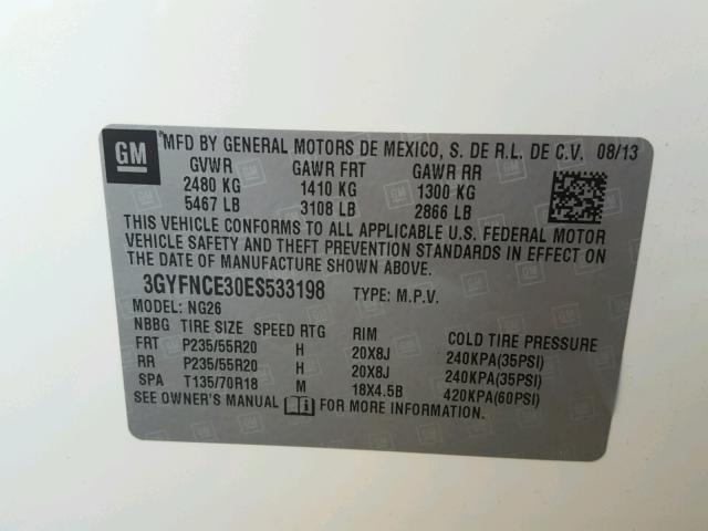 3GYFNCE30ES533198 - 2014 CADILLAC SRX PERFOR 白色 照片 10