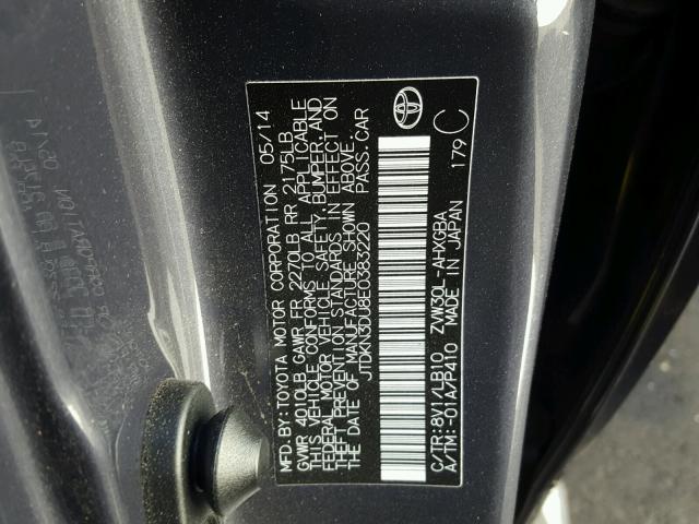 JTDKN3DU8E0383220 - 2014 TOYOTA PRIUS GRAY photo 10