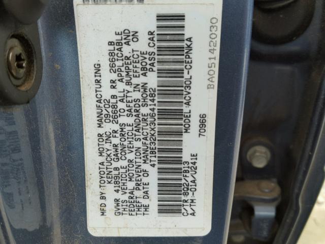 4T1BE32KX3U641482 - 2003 TOYOTA CAMRY LE BLUE photo 10