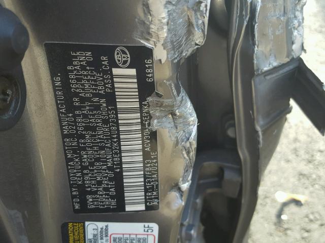 4T1BE32K44U873951 - 2004 TOYOTA CAMRY LE GRAY photo 10