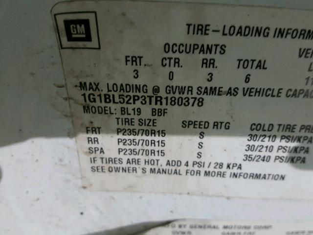 1G1BL52P3TR180378 - 1996 CHEVROLET CAPRICE CL 白色 照片 10