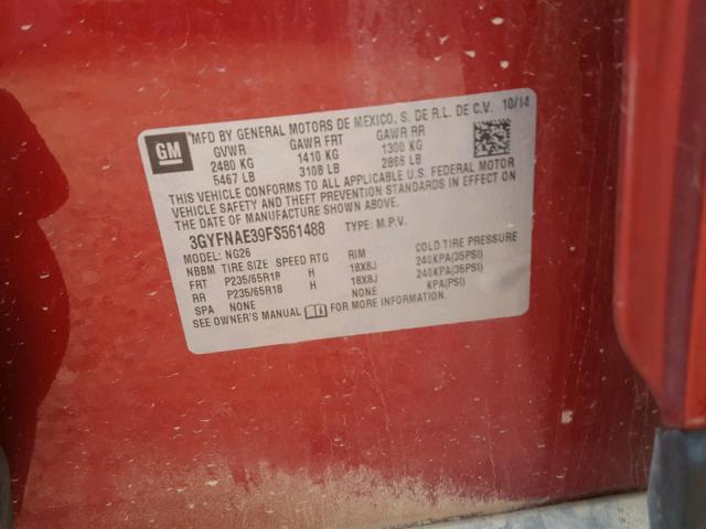 3GYFNAE39FS561488 - 2015 CADILLAC SRX RED photo 10