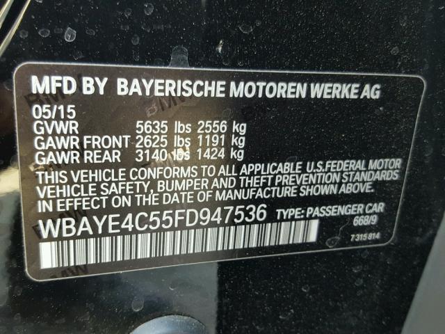 WBAYE4C55FD947536 - 2015 BMW 740 LI BLACK photo 10