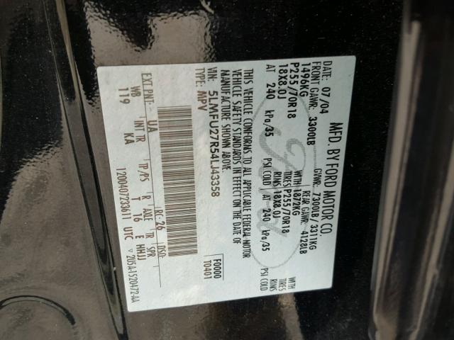 5LMFU27R54LJ43358 - 2004 LINCOLN NAVIGATOR BLACK photo 10