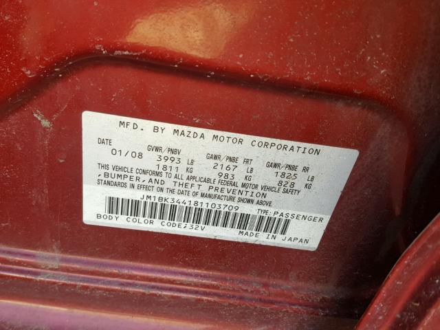 JM1BK344181103709 - 2008 MAZDA 3 HATCHBAC RED photo 10