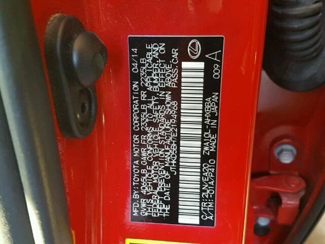 JTHKD5BH7E2194968 - 2014 LEXUS CT 200 RED photo 10