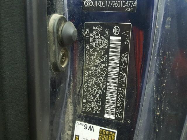 JTKDE177960104774 - 2006 TOYOTA SCION TC 蓝色 照片 10