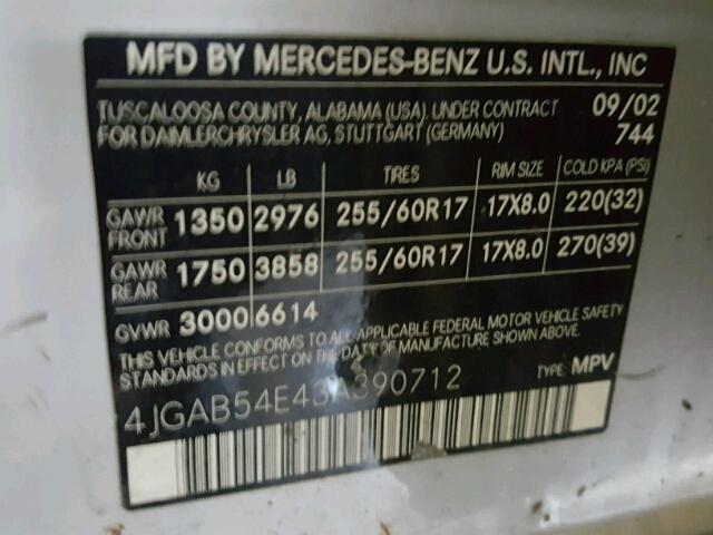 4JGAB54E43A390712 - 2003 MERCEDES-BENZ ML 320 SILVER photo 10