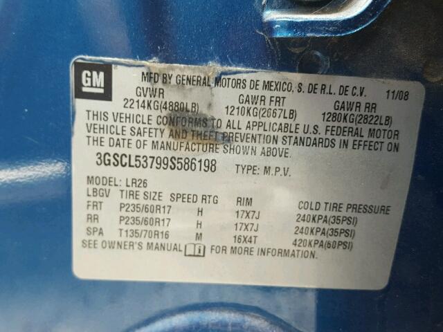 3GSCL53799S586198 - 2009 SATURN VUE XR BLUE photo 10