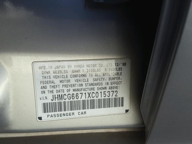 JHMCG6671XC015372 - 1999 HONDA ACCORD EX SILVER photo 10