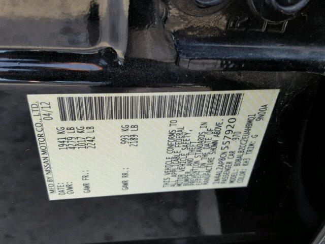 1N4AL2AP8CN557920 - 2012 NISSAN ALTIMA BAS BLACK photo 10