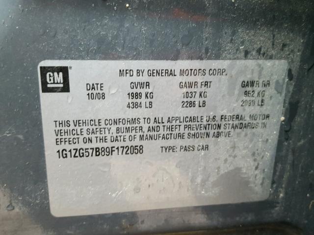 1G1ZG57B89F172058 - 2009 CHEVROLET MALIBU LS ლურჯი ფოტო 10