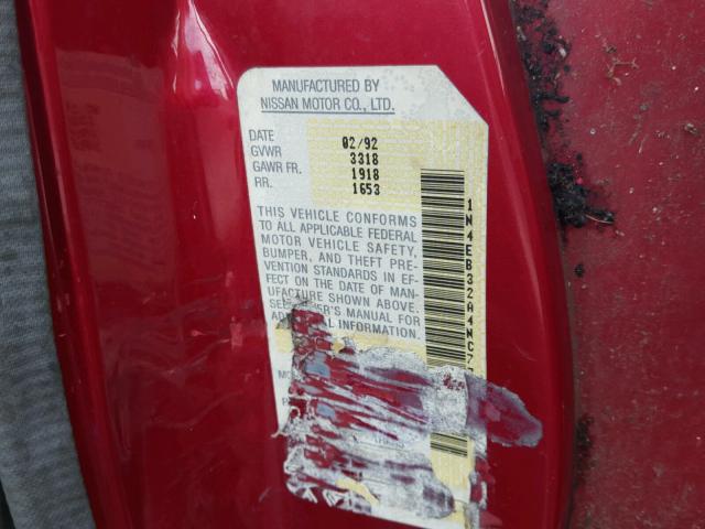 1N4EB32A4NC771225 - 1992 NISSAN SENTRA RED photo 10