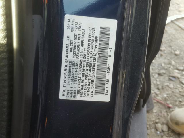 5FNRL5H48FB013513 - 2015 HONDA ODYSSEY EX BLUE photo 10