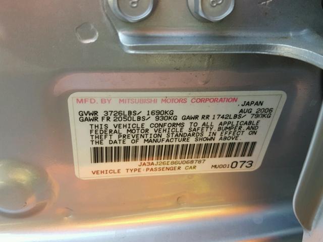 JA3AJ26E86U068787 - 2006 MITSUBISHI LANCER ES SILVER photo 10