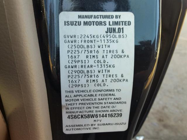 4S6CK58W614416239 - 2001 HONDA PASSPORT E BLACK photo 10