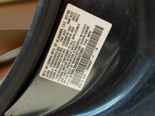 5FNRL38465B422905 - 2005 HONDA ODYSSEY EX BLUE photo 10