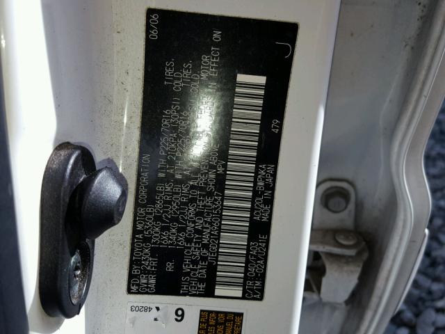 JTEGD21A960153647 - 2006 TOYOTA HIGHLANDER WHITE photo 10