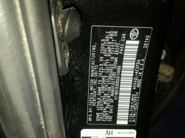 4T1BD1EB9DU014888 - 2013 TOYOTA AVALON HYB BLACK photo 10