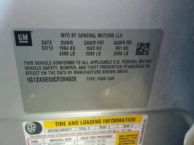 1G1ZA5E00CF284928 - 2012 CHEVROLET MALIBU LS SILVER photo 10