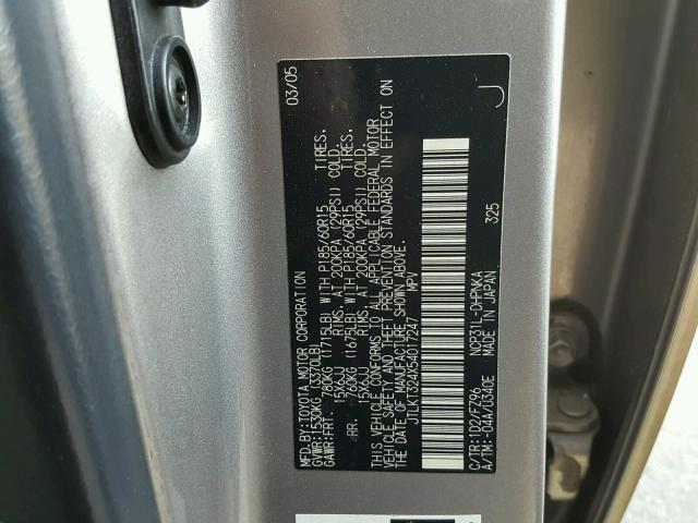 JTLKT324X54017247 - 2005 TOYOTA SCION XB 灰色 照片 10