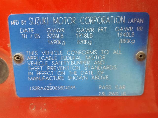 1003301 - 2006 SUZUKI AERIO RED photo 10