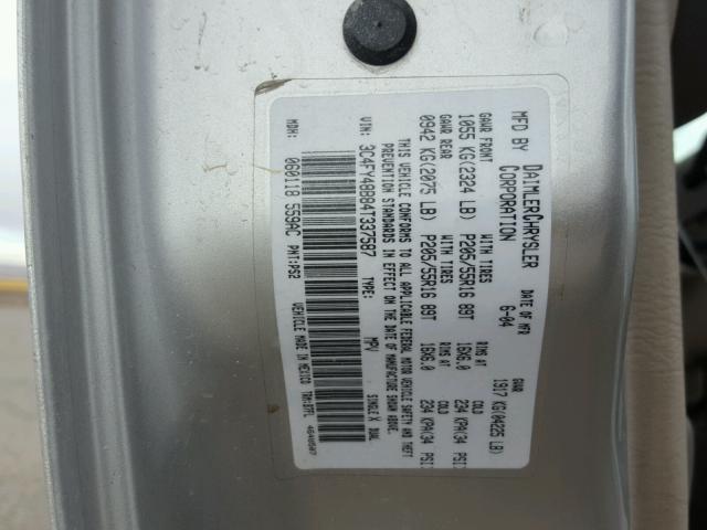 3C4FY48B84T337587 - 2004 CHRYSLER PT CRUISER SILVER photo 10