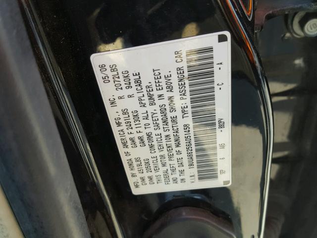 19UUA66256A051458 - 2006 ACURA 3.2TL BLACK photo 10