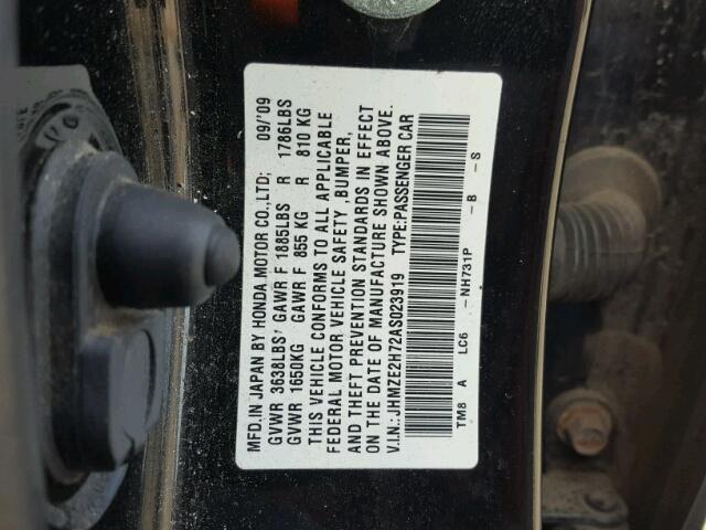 JHMZE2H72AS023919 - 2010 HONDA INSIGHT EX BLACK photo 10