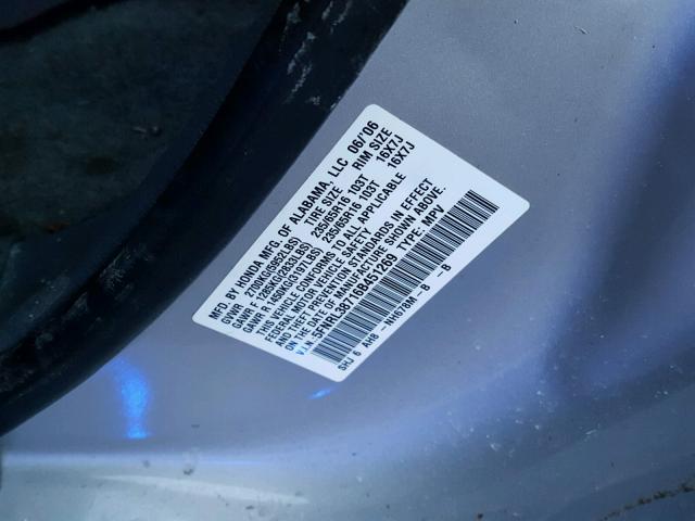 5FNRL38716B451269 - 2006 HONDA ODYSSEY EX SILVER photo 10