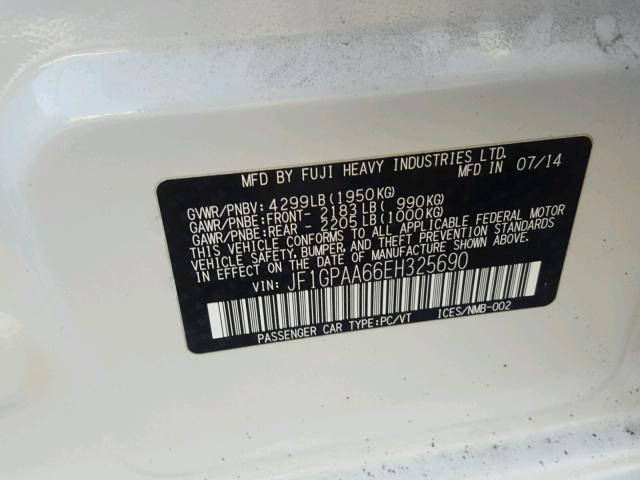 JF1GPAA66EH325690 - 2014 SUBARU IMPREZA BA WHITE photo 10