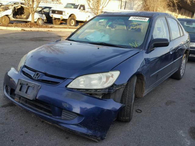 2HGES16625H581278 - 2005 HONDA CIVIC LX BLUE photo 2