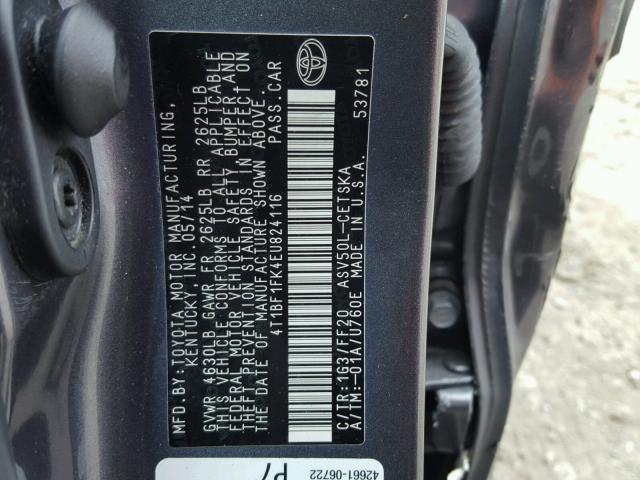 4T1BF1FK4EU824116 - 2014 TOYOTA CAMRY L GRAY photo 10