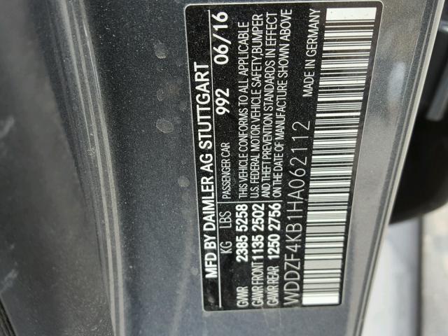 WDDZF4KB1HA062112 - 2017 MERCEDES-BENZ E 300 4MAT GRAY photo 10