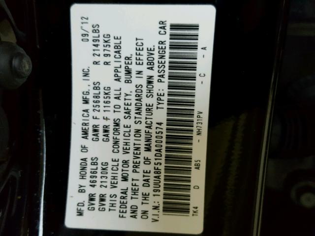 19UUA8F51DA000574 - 2013 ACURA TL TECH BLACK photo 10