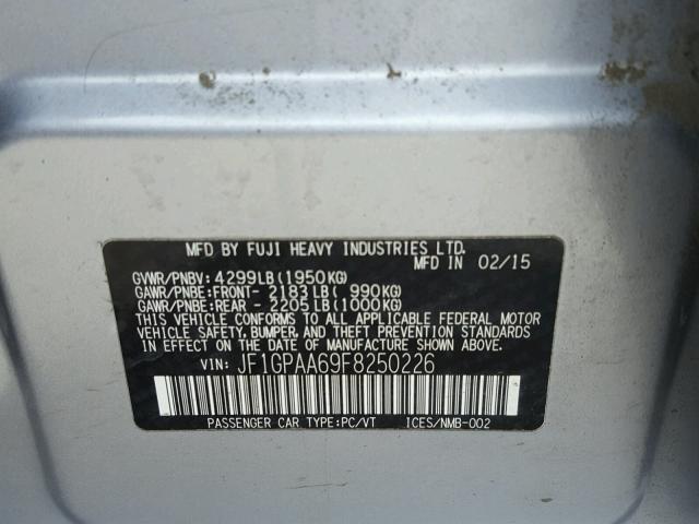 JF1GPAA69F8250226 - 2015 SUBARU IMPREZA BA SILVER photo 10