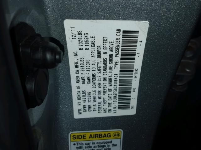 19UUA9F50CA006404 - 2012 ACURA TL SILVER photo 10