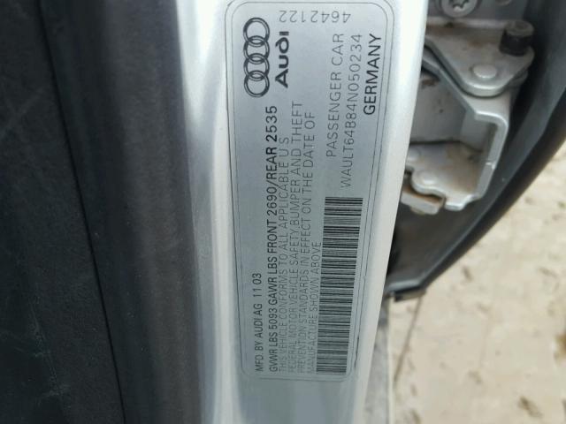 WAULT64B84N050234 - 2004 AUDI A6 3.0 QUA GRAY photo 10